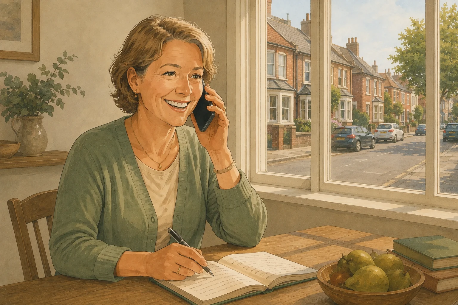 A customer calmly arranging technology help by phone